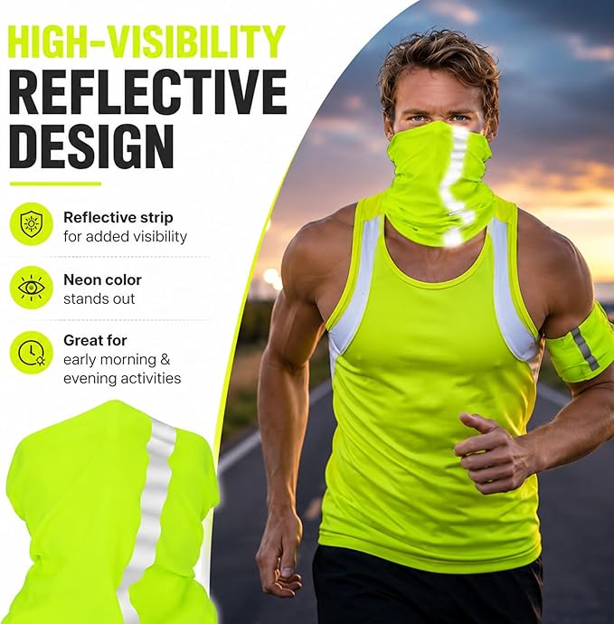 SATINIOR 8 Pcs Neck Gaiter Face Mask, Reflective Summer UV Protection Cooling Scarf Neon Breathable Bandana for Men Women