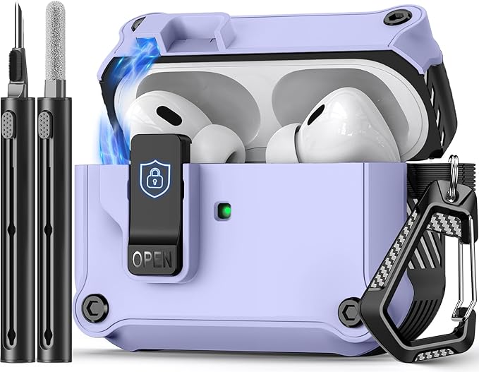 Pohgelan Compatible with AirPods Pro 2nd/1st Case,Magnetic Automatic Lock with Cleaning Kit,Compatible with Magsafe Cover -Purple