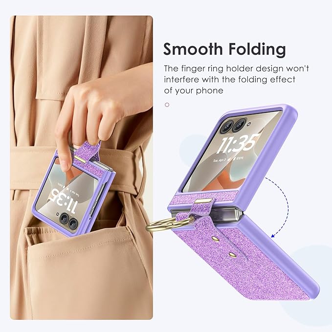 Maxdara for Motorola Razr 2026/2025/2024 Case with Ring [Not Fit Razr Plus or Ultra], Bling Luxury Slim Moto Razr 2025 Case with Built-in Screen Protector (Glitter Purple)