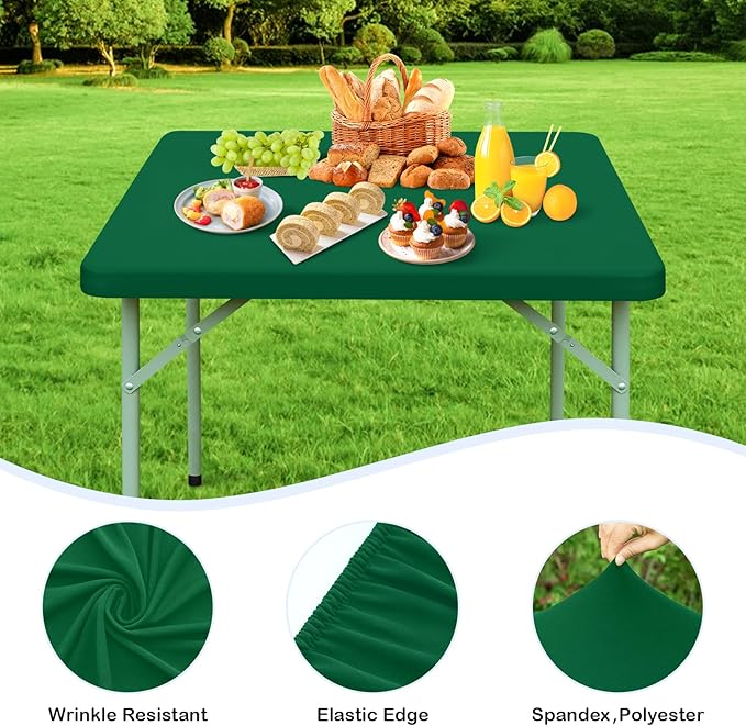 Wolkemer 2 Pack Green Fitted Tablecloth 34x34 Inch Square Elastic Edges Table Cloth, Spandex Stretch Table Cover with Machine Washable Fabric for Wedding Party Picnic Dining Indoor Outdoor