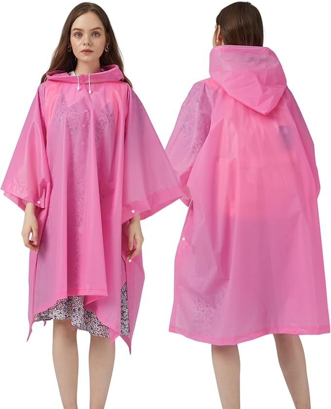 Rain Ponchos for Adults, 2 Pack Raincoats Jacket Reusbale with Drawstring Hood Sleeves for Women Men
