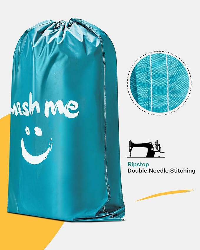 HOMEST XL Wash Me Travel Laundry Bag, Dirty Clothes Organizer, Large Enough to Hold 4 Loads of Garments, Easy Fit a Hamper or Clothing Basket, Light Blue
