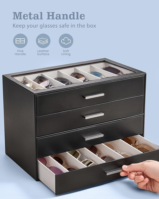 Lolalet Sunglasses Storage Box for Women, Eyewear Eye Glass Organizer with Clear Top Display Holder Case