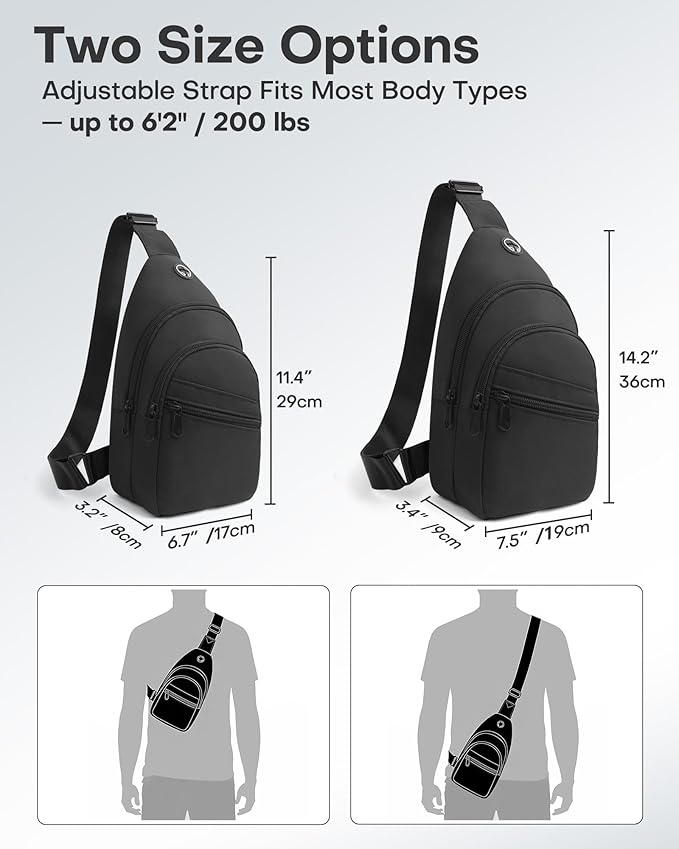 HOTOR Sling Bag - Crossbody Bag & Shoulder Bag for Women & Men with Adjustable Strap, for Travel and Camping Essentials - Black 7.5" x 3.4" x 14.2"