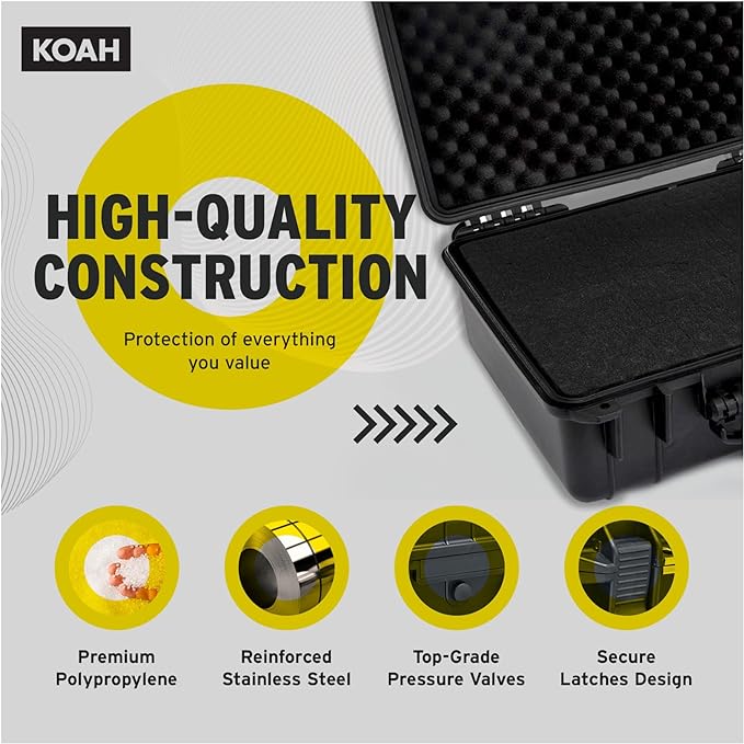 Koah Weatherproof Hard Case with Customizable Foam (18 x 14 x 7 Inch)
