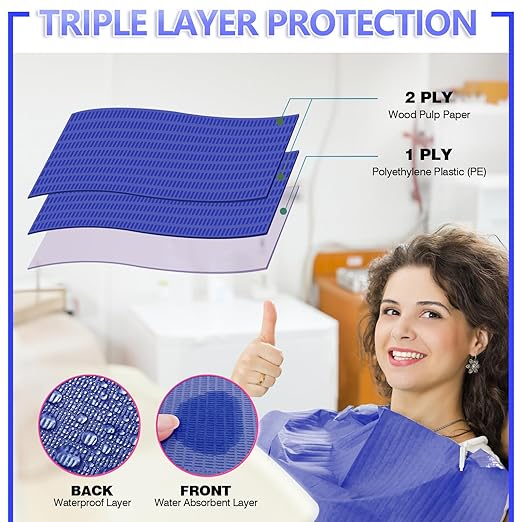 50 Pcs Dental Bib Disposable Polyback Towels Waterproof Patient Bibs 3 Ply Tattoo Paper Napkins for Dental Office, Tattoo Shop and Beauty Salon - 13'' x 18", Dark Blue