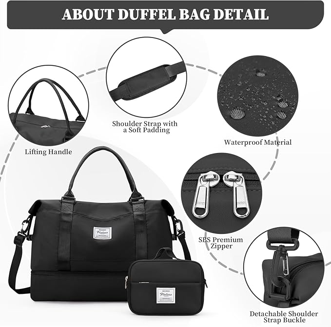 Weekender Bags for Women,Personal Item Travel Bag with Shoes Compartment,Overnight Travel Duffel Bag with Toiletry Bag,Medium