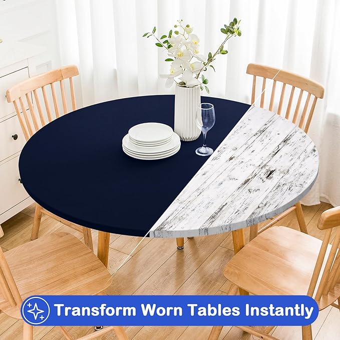 Wolkemer 4 Pack 5 Foot Navy Blue Fitted Tablecloth 60 Inch Round Elastic Edges Table Cloth, Spandex Stretch Table Cover with Machine Washable Fabric for Wedding Party Picnic Dining Indoor Outdoor