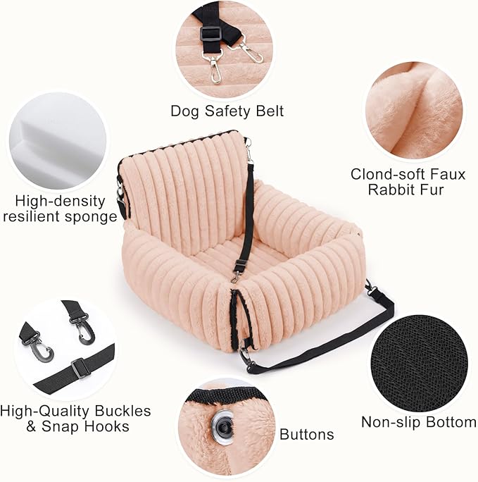 MIXJOY Dog Car Seat for Small/Medium Dogs up to 25 lbs, Multi-Functional Dog Carrier for Car with Detachable Washable Cover, Pet Travel Bed with Clip-On Safety Leash, Pink