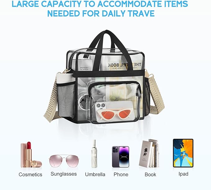 Bagenius Clear Tote Bag Stadium Approved, Game Day Satchel Bag with ‌Non-detachable Reinforced Strap for Concert, Work, Sport