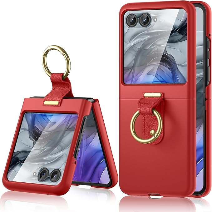 Maxdara for Motorola Razr 2026/2025/2024 Case [Not Fit Ultra or Plus], with Built-in Screen Protector & Ring Holder, Slim Protective Case for Moto Razr 2026 & Razr 2025 (Red)