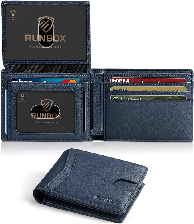 RUNBOX Wallet for Men -Slim Rfid Leather Mens Bifold Novelty Wallets 2 ID Window With Gift Box Men's Accessories | Slim