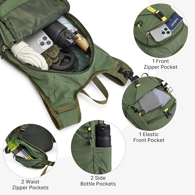 G4Free 20L Hiking Backpack with Waist Strap for Women Men, Lightweight Waterproof Daypack for Travel Camping Outdoor, Green