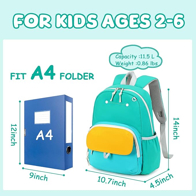 BTOOP Kids Backpack for Boys Girls 3-6, Preschool Kindergarten Backpack with Insulated Lunch Compartment & Chest Strap, Cute Lightweight School Travel Bag Fits A4 Folder