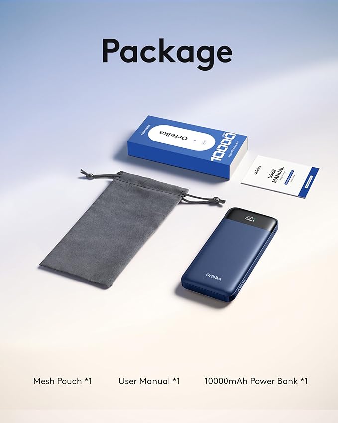 Orfeika Portable Phone Charger, 10000mAh Portable Charger 22.5W Fast Charging Power Bank with Built-in Cables, Travel Essential Battery Pack Compatible with iPhone, Samsung, Google, iPads, etc