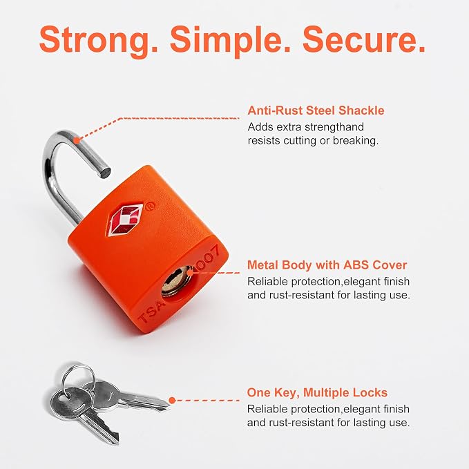 Luggage Locks TSA Approved Travel Essentials, Small Padlock with Key, TSA Locks for Luggage, Suitcase, Same Keyed Padlock for Bag, Backpack, Purse Zipper, Case, Toolbox, Outdoor Use
