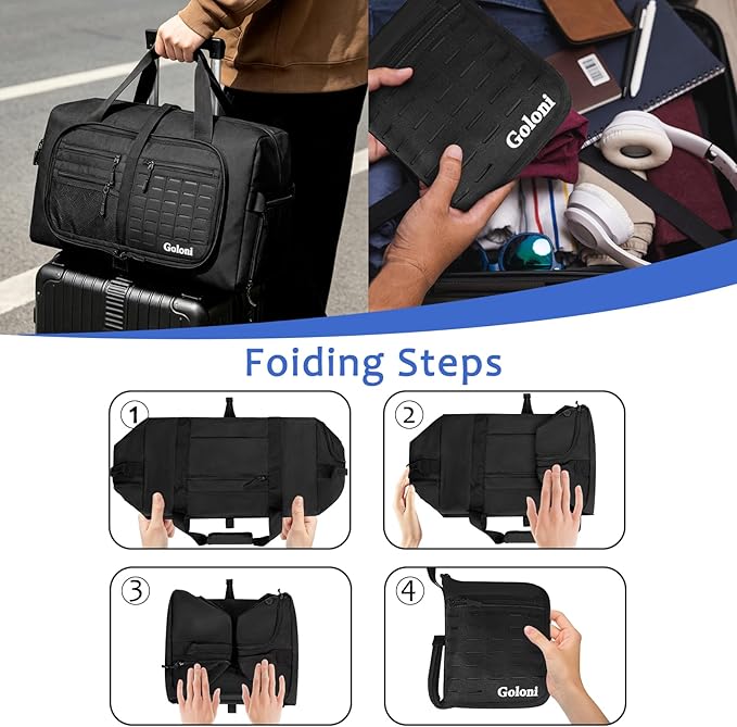 Foldable Travel Duffle Bag,Duffle Bag with Shoes Compartment and Adjustable Strap,Large Packable Travel Bags for Men Women,Waterproof Duffel Bag