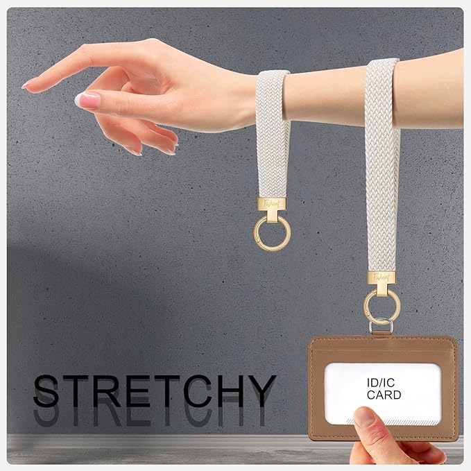 Fishent Stretchy Wristlet Keychain, Cute Key Chain, Woven Wrist Lanyard for Car Keys with 3 Keyrings and D-ring for Women Men