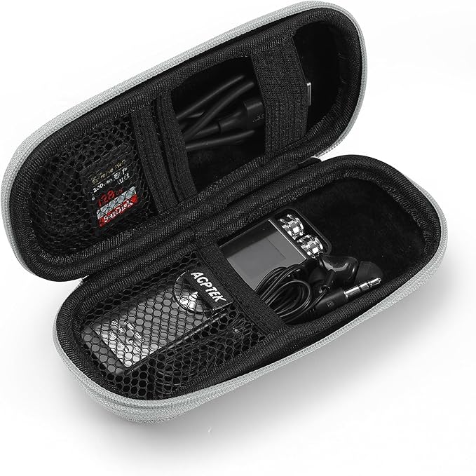 AGPTEK Carrying Case, EVA Zipper Carrying Hard Case Cover for Digital Voice Recorders, MP3 Players, Storage Holder for 3D Printing Pen, USB Cable, Earphones, Memory Cards, U Disk, Gray