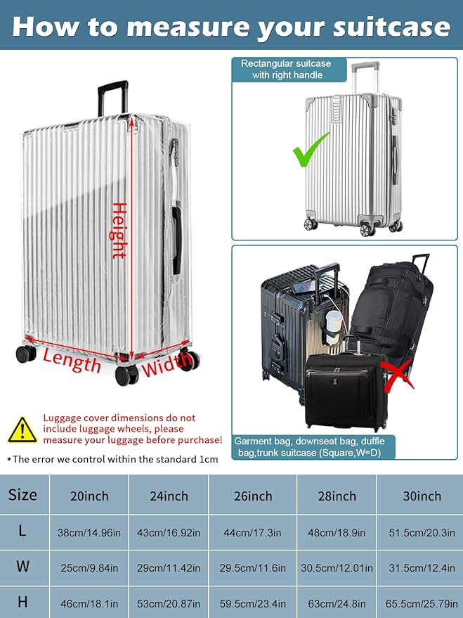 Yotako Upgraded Zippered Clear PVC Suitcase Cover, 28 Inch Luggage Covers for Suitcase Luggage Protector Cover 28''