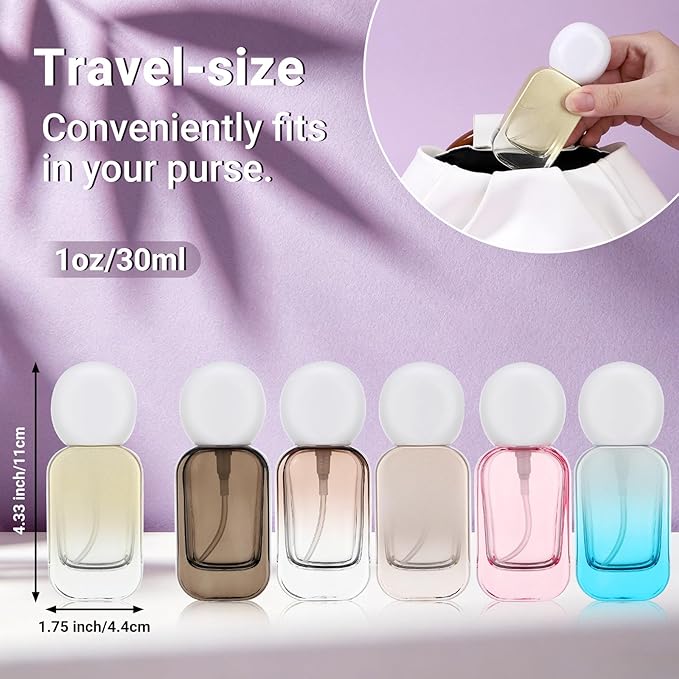 Segbeauty 1oz Fine Mist Glass Spray Bottles Empty for Travel, 2pcs Square Gold Perfume Refillable Travel Size Spray Bottle with Round Cap, 30ml Perfume Atomizer Sprayer, Small Liquid Containers Bottle