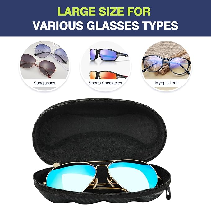 MoKo Semi Hard Shell Sunglasses Case, Unisex Protective Eyeglass Case Glasses Case Holder with Metal Hanging Hook