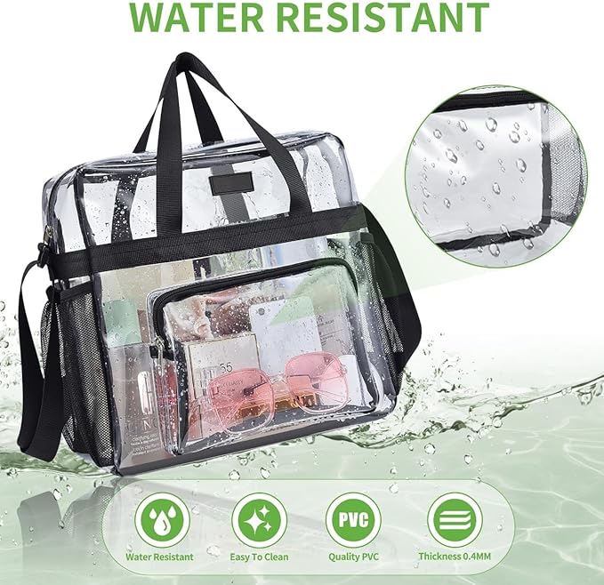 Bagenius Clear Tote Bag Stadium Approved, Game Day Satchel Bag with ‌Non-detachable Reinforced Strap for Concert, Work, Sport