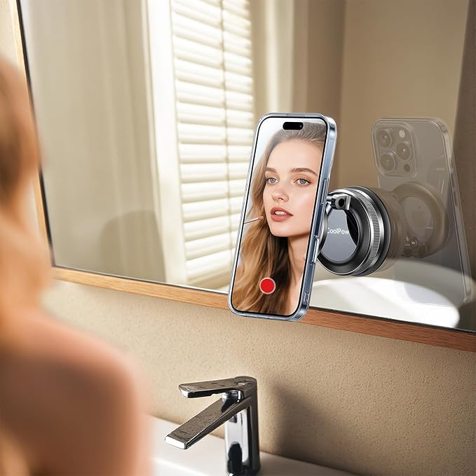 Coolpow【Newest Vacuum Magnetic Phone Holder for Car Phone Holder Mount【Movable Vacuum Suction】Magsafe Car Mount Cell Phone Holders for Your Car Accessories for Women Men for iPhone 17 16(Carbon Fiber)