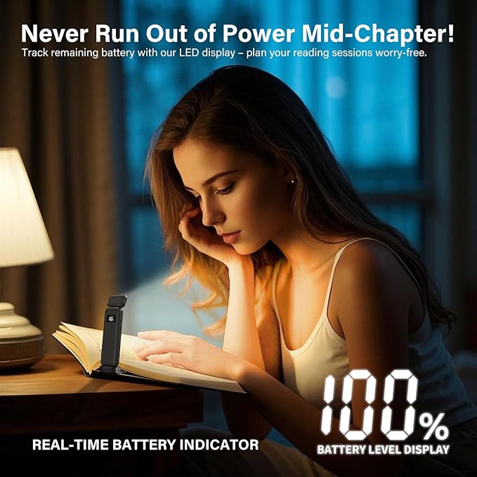 KTEBO Rechargeable Book Light with Clip & Battery Indicator, 9 Luminescence Modes, USB-C Portable 1.6 oz Ultralight Lamp for Night Reading in Bed, Readers - Black