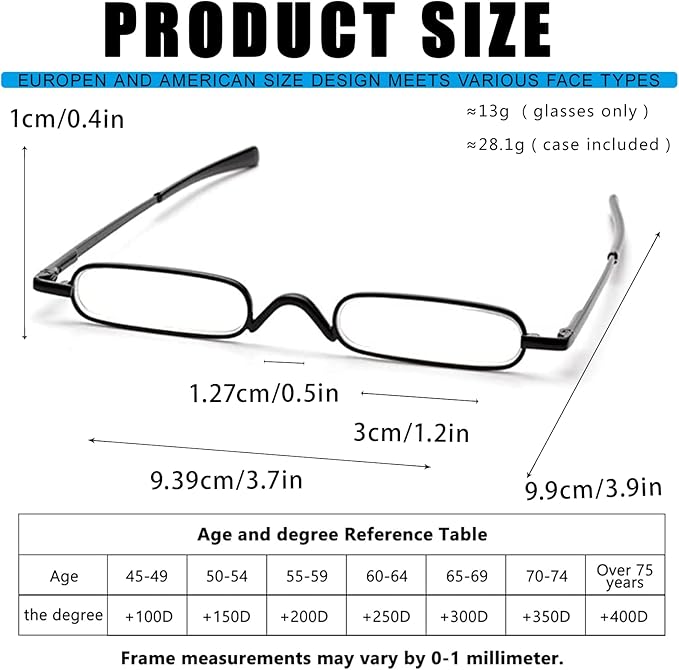 Viseng Slim Mini Metal Reading Glasses Compact Lightweight Portable Readers with Glasses Case for Reading Case,Black+Gray+1.0