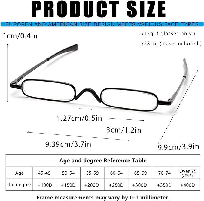 Viseng Slim Mini Metal Reading Glasses Compact Lightweight Portable Readers with Glasses Case for Reading Case,Gold+Silver+Black+2.5