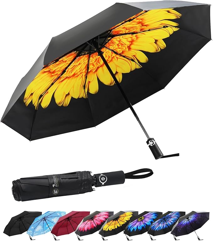 SY COMPACT Travel Umbrella for Rain, Windproof Automatic Compact Umbrella, UV Sun Protection, Lightweight Waterproof Travel Size for Backpack & Car, Factory Direct