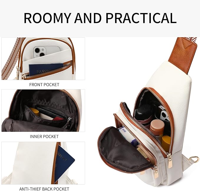 GAEKEAO Crossbody Sling Bag for Women, Leather Crossbody Bags Fanny Packs for Women, Travel Cross Body Bag Chest Bag Womens Crossbody Purse