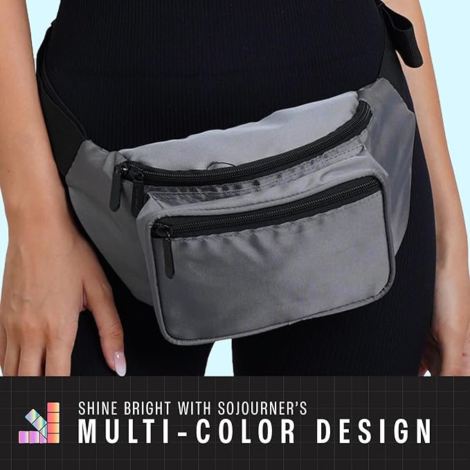 Gray Fanny Pack Belt bag - Crossbody Waist Bag for Men or Women - Hands-Free, Waterproof Large Bumbag for Hiking, Running, and Travel