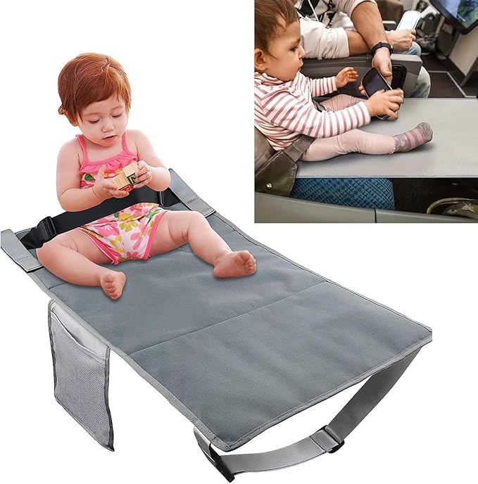 Kids Airplane Foot Pedal, Portable Folding Airplane Footrest, Universal Fit Adjustable Children Airplane Seat Extender (Grey)