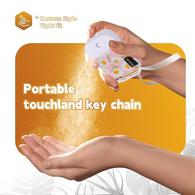 Likesing Hand Sanitizer Spray Sleeve Compatible with T0uch-land, 4 Elastic Handsanitizer Travel Size Holder with Keychain and Wrist Strap for t0uch'land Case for Glow Mist and Power Mist(Daisy)