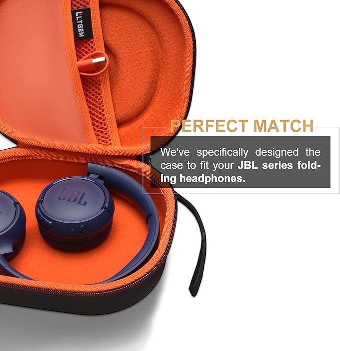 LTGEM Case Compatible with JBL Tune 770NC / 510BT / 720BT / 520BT / 520C / 670NC, for JBL Live 770NC / 670NC / 680NC / 780NC Headphones, Black+Orange