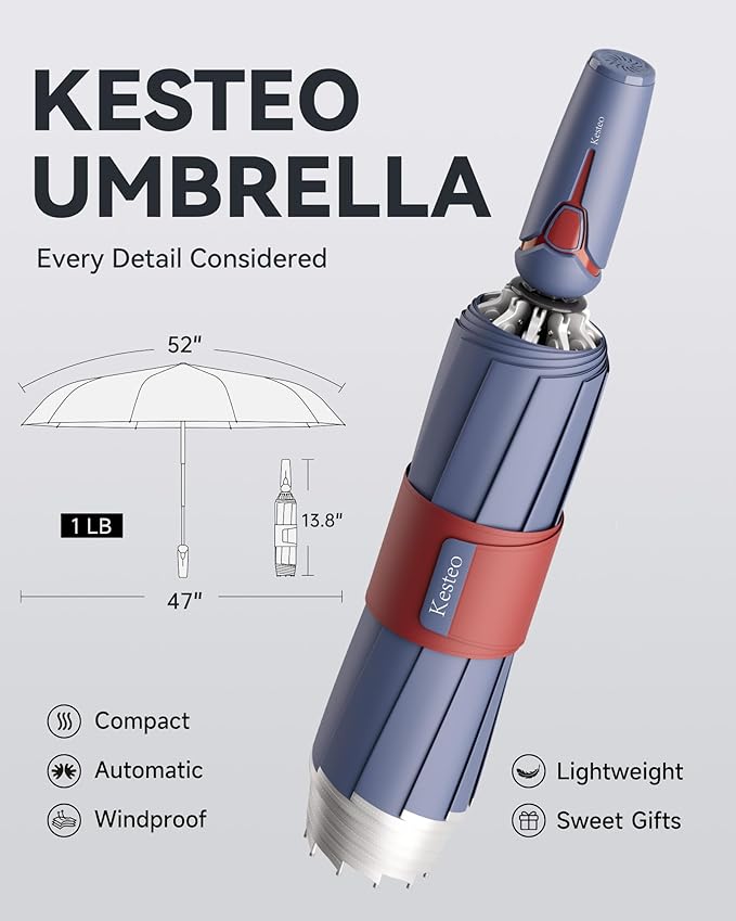 Windproof Travel Umbrella for Rain, Withstand 85MPH Winds, 52 Inch Automatic Reverse Fold Umbrellas Easy Auto Open Close, Portable Compact Umbrella Includes Cover Bag, Perfect for Travel, Car, Commute, Women Men, Backpack