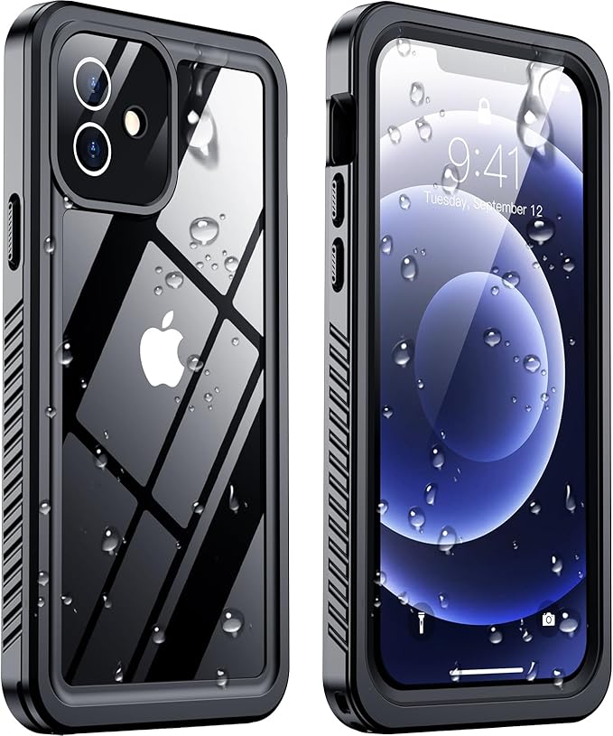 for iPhone 12 Case,Waterproof Non-Slip Shockproof iPhone 12 Waterproof Case,Black