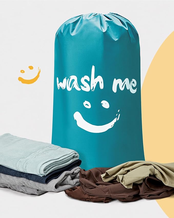 HOMEST 2 Pack XL Wash Me Travel Laundry Bag, Dirty Garments Organizer, Large Enough to Hold 4 Loads of Clothes, Easy Fit a Hamper or Clothing Basket, Black and Sky Blue