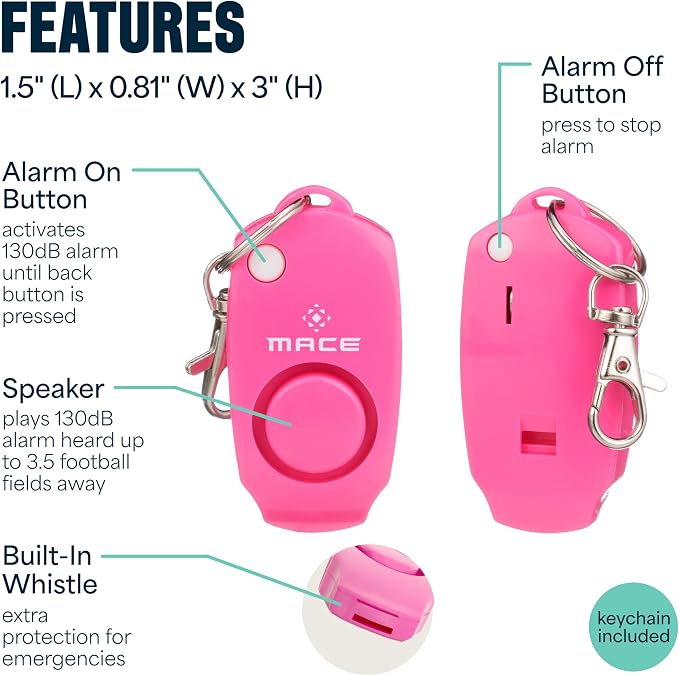 Mace Personal Safety Alarm & Mace Pepper Spray Kit - Loud 130db Siren with Built in Emergency Whistle, 10 Feet Range Pocket Model (0.42 oz) Self Defense Pepper Spray for Women & Men