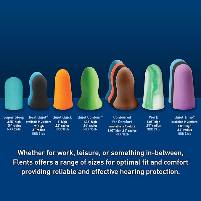 Flents Protechs Foam Ear Plugs, 55 Pair for Sleeping, Snoring, Loud Noise, Traveling, Concerts, Construction, Studying, Shooting, Work, Contour to Ear, Noise Reduction, NRR 33, Green, Made in the USA
