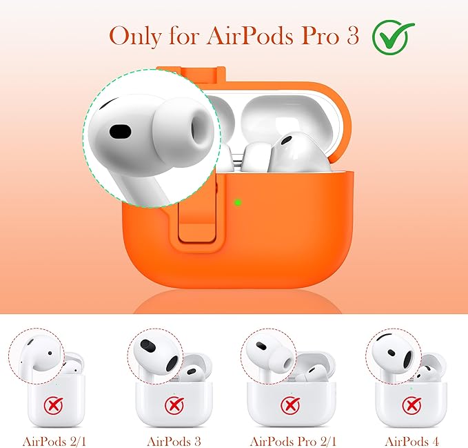 R-fun for AirPods Pro 3 Case with Cleaning Kit, Soft Liquid Silicone Rubber Protective Cover, Compatible with AirPods Pro 3rd Generation Case (2025), Compatible with MagSafe, Orange