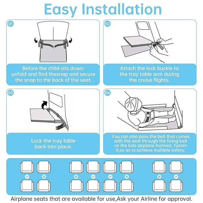 FOTN Toddler Airplane Bed, Kids Plane Seat Extender Travel Bed, Airplane Travel Essentials Kid, Airplane Must Have for Toddlers, Portable Plane Bed Footrest for Flights (Black)