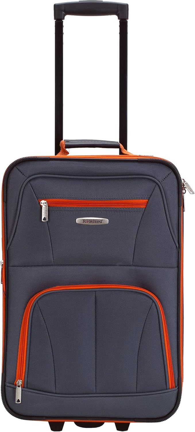 Rockland Fashion Softside 4 Piece Luggage Set, Expandable, (14" Tote/19"/24"/28"), Charcoal