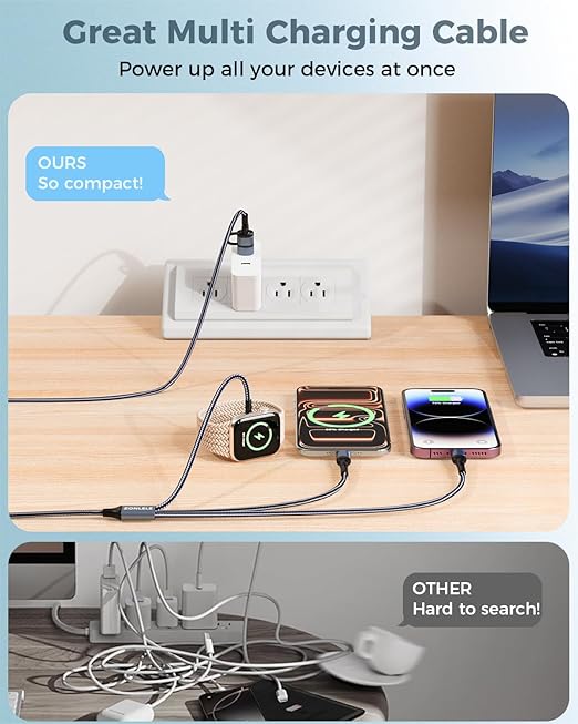 5FT Travel Essentials for Apple Watch Charger,Multi Charging Cable for iPhone 17,iWatch Charger USB C Cord,Car Cruise RV Camping Essentials 2026 for iWatch Ultra/11&iPhone 16/15, Xbox One Cables