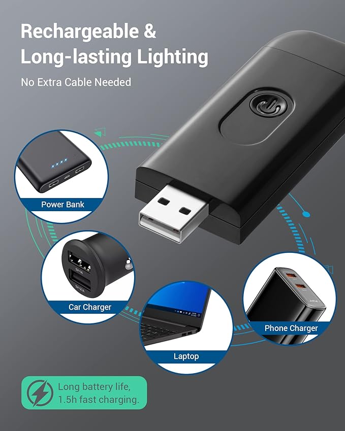DEWENWILS Booklight with Clip, USB Rechargeable Book Light for Reading in Bed, Clip on Book Lamp for Reading at Night, Brightness Adjustable, Sleep Aid Light, Warm White (Black)