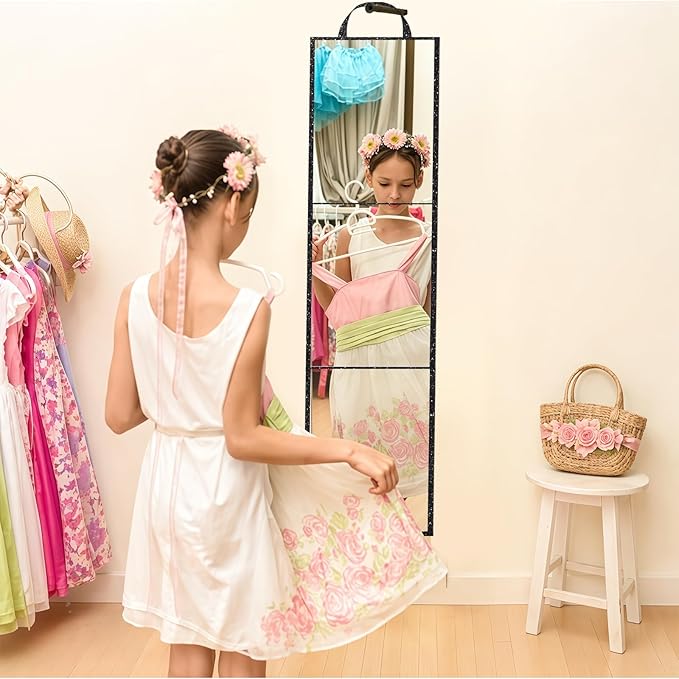 Foldable Full Length Mirror, 2 in 1 Hangable & Tabletop Acrylic Mirror, Portable Travel Mirror with Handle for Dance Bedroom Wardrobe Stage Makeup Checks Camping Outdoor Use (47" x 12.5", Tri-Fold)