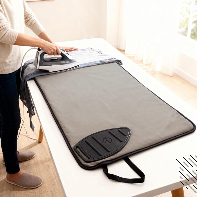 Encasa XO Ironing Mat/Pad Large 48"x28" with Padding, Anti-Slip, Silicone Iron Rest, Steam Press on Tabletop & Bed, Heat Resistant, Portable, Easy to Carry, Beige