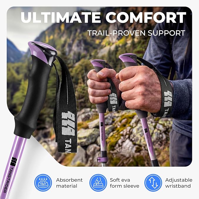 Trekking Poles for Hiking - Collapsible Lightweight 7075 Aluminum Hiking Sticks, 43-53 Inch Adjustable Tri-Fold Walking Poles with Anti-Slip EVA Grip for Men and Women